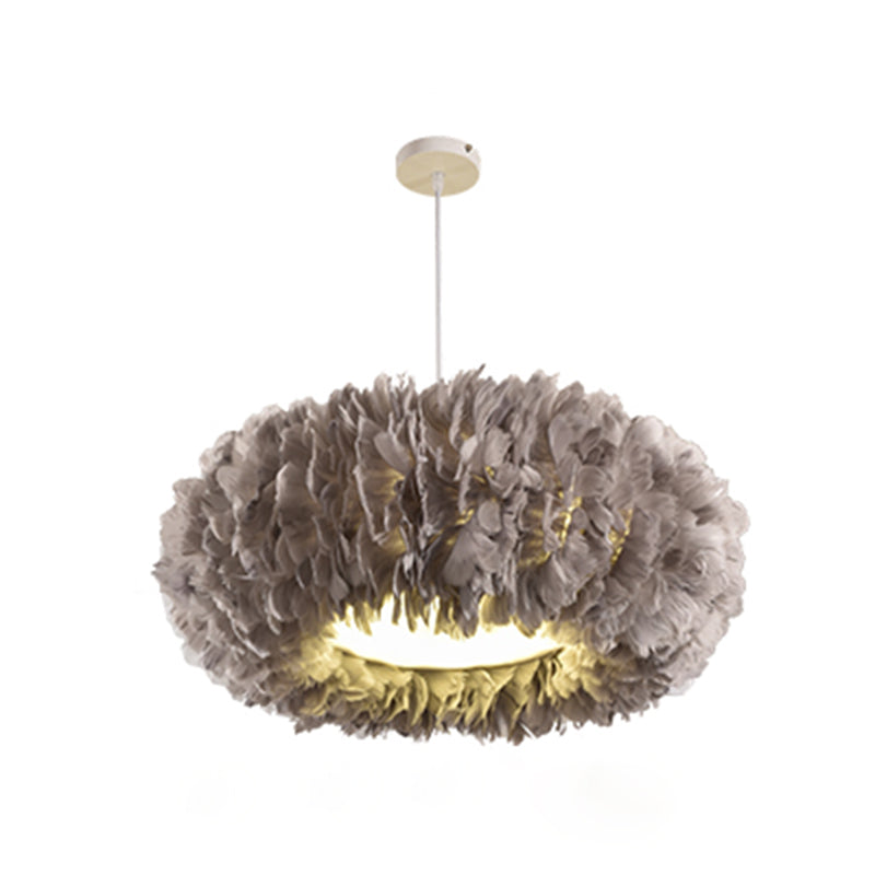 Circle Feather Chandelier Pendant Light Minimal Hanging Light Fixture for Bedroom
