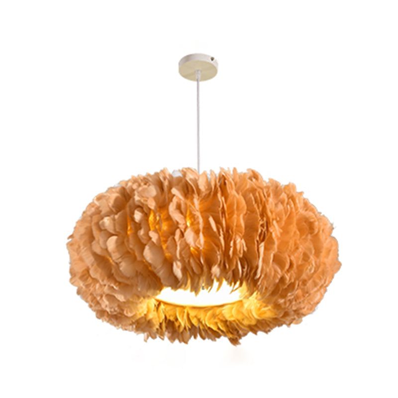 Circle Feather Chandelier Pendant Light Minimal Hanging Light Fixture for Bedroom