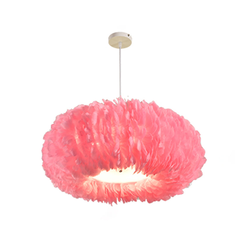 Circle Feather Chandelier Pendant Light Minimal Hanging Light Fixture for Bedroom