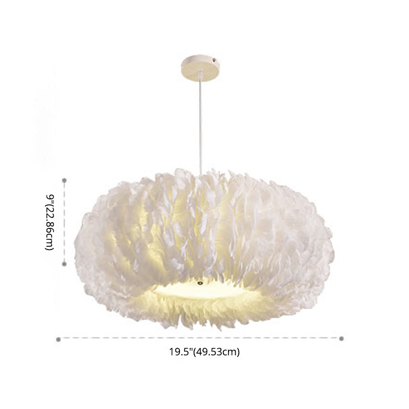 Circle Feather Chandelier Pendant Light Minimal Hanging Light Fixture for Bedroom