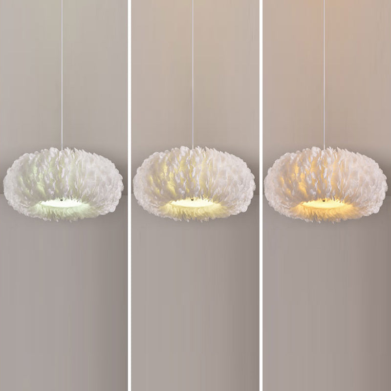 Circle Feather Chandelier Pendant Light Minimal Hanging Light Fixture for Bedroom