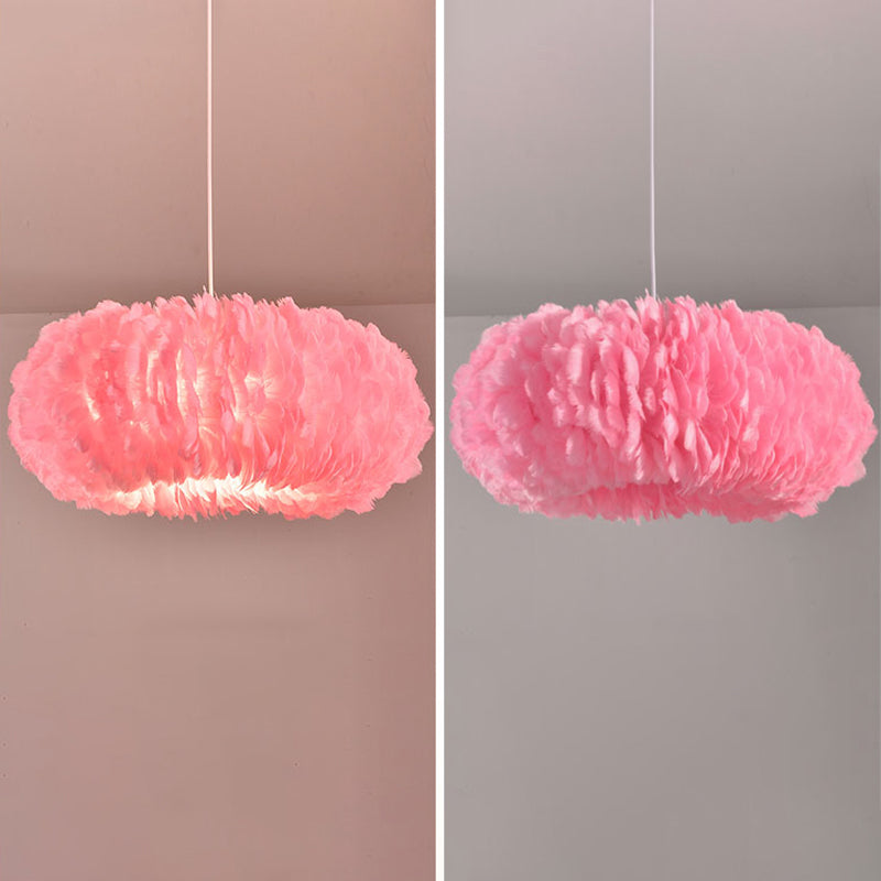 Circle Feather Chandelier Pendant Light Minimal Hanging Light Fixture for Bedroom