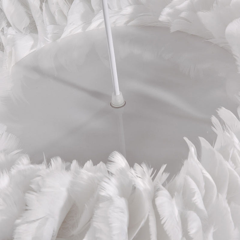 Circle Feather Chandelier Pendant Light Minimal Hanging Light Fixture for Bedroom
