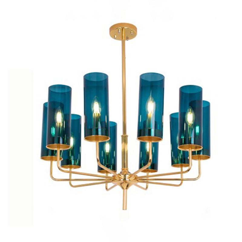 Glass Cylinder Hanging Light Fixture Contemporary Style Ceiling Chandelier in Blue