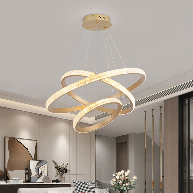 Aluminium Gold LED Hanging Lamp in Modern Luxury Style Circular Acrylic Chandelier for Living Room