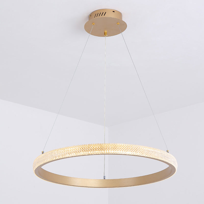 Aluminium Gold LED Hanging Lamp in Modern Luxury Style Circular Acrylic Chandelier for Living Room