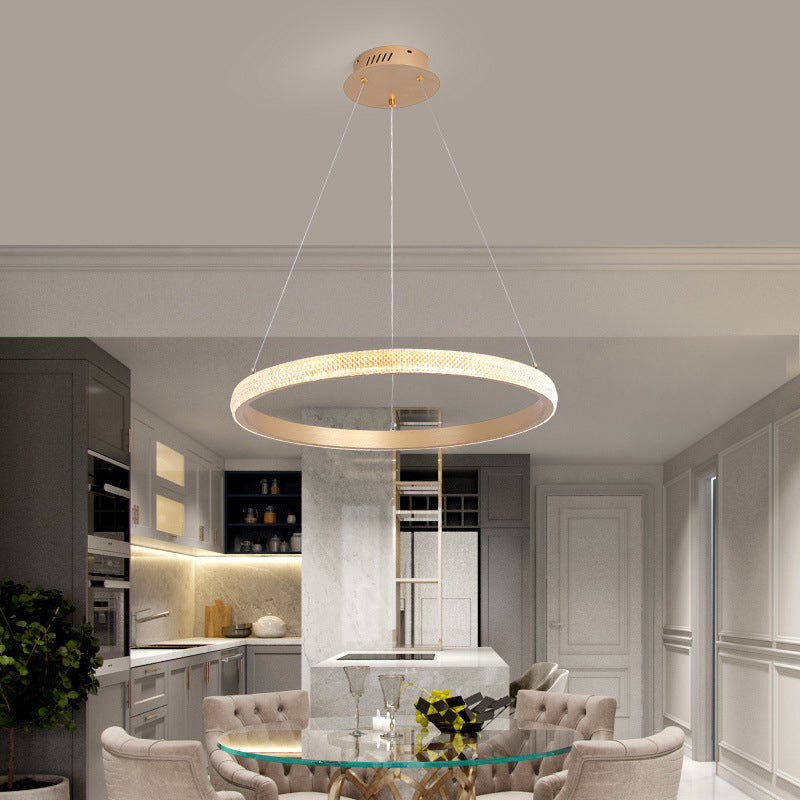Aluminium Gold LED Hanging Lamp in Modern Luxury Style Circular Acrylic Chandelier for Living Room