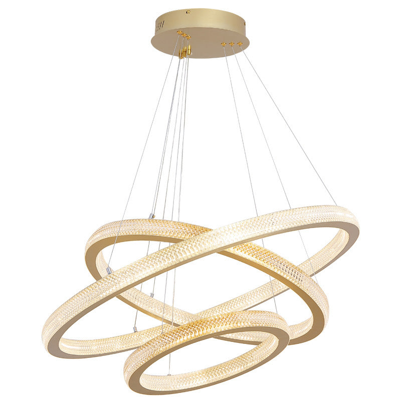 Aluminium Gold LED Hanging Lamp in Modern Luxury Style Circular Acrylic Chandelier for Living Room