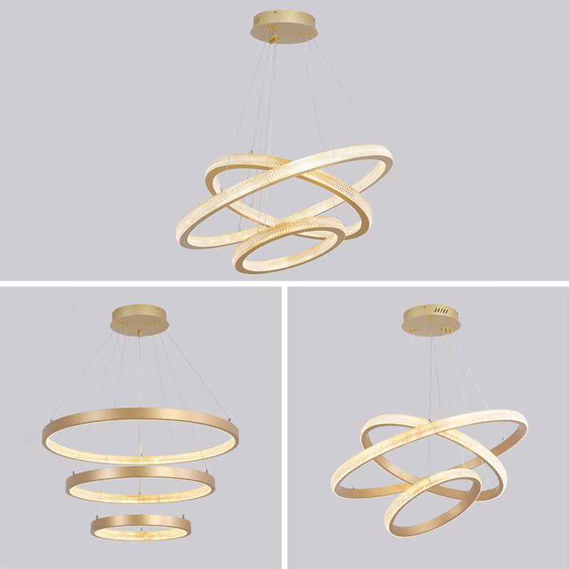 Aluminium Gold LED Hanging Lamp in Modern Luxury Style Circular Acrylic Chandelier for Living Room