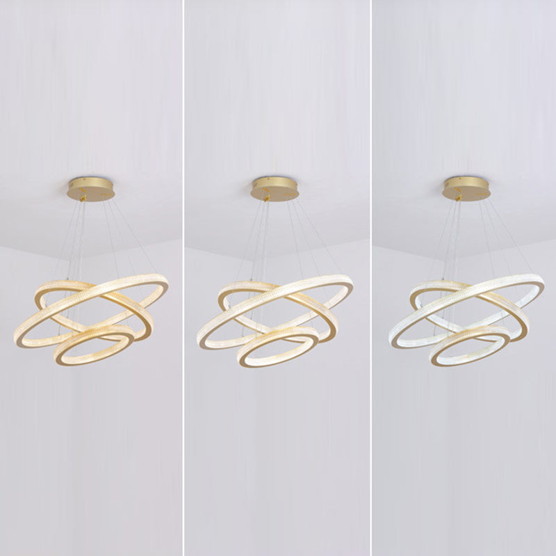 Aluminium Gold LED Hanging Lamp in Modern Luxury Style Circular Acrylic Chandelier for Living Room