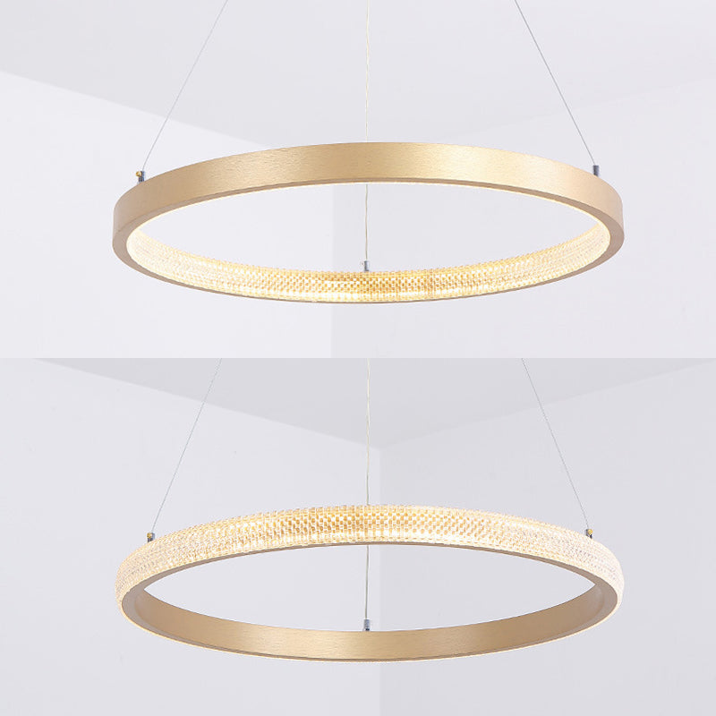 Aluminium Gold LED Hanging Lamp in Modern Luxury Style Circular Acrylic Chandelier for Living Room