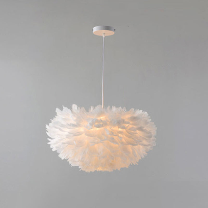 Shaded Hanging Ceiling Light Minimalism Feather Bedroom Chandelier Pendant Light in White