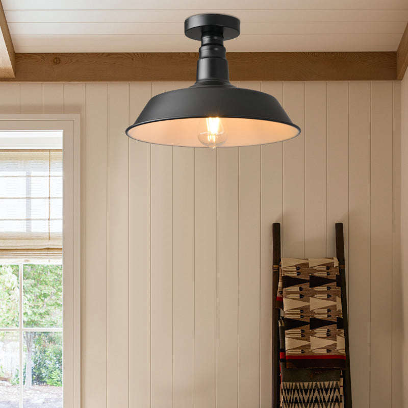 Black Antique Flush Mount Ceiling Light 1-Light Warehouse Semi-Flush Mount Ceiling Fixture