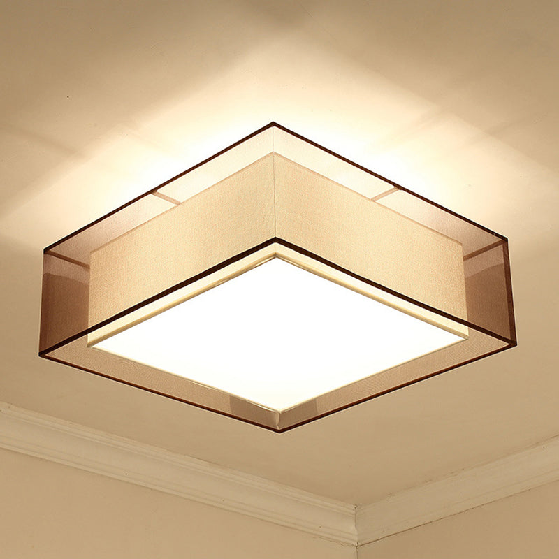 Wrought Iron Ceiling Light in Traditional Classic Style Geometric Indoor Flush Mount with Flax Fabric Shade