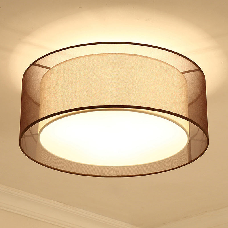 Wrought Iron Ceiling Light in Traditional Classic Style Geometric Indoor Flush Mount with Flax Fabric Shade