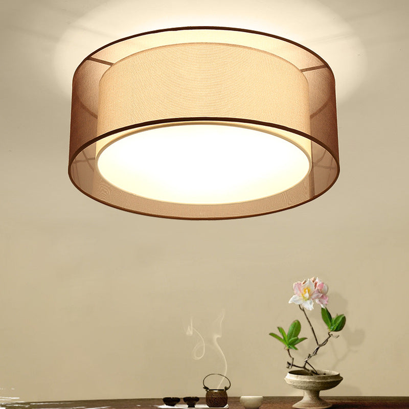 Wrought Iron Ceiling Light in Traditional Classic Style Geometric Indoor Flush Mount with Flax Fabric Shade