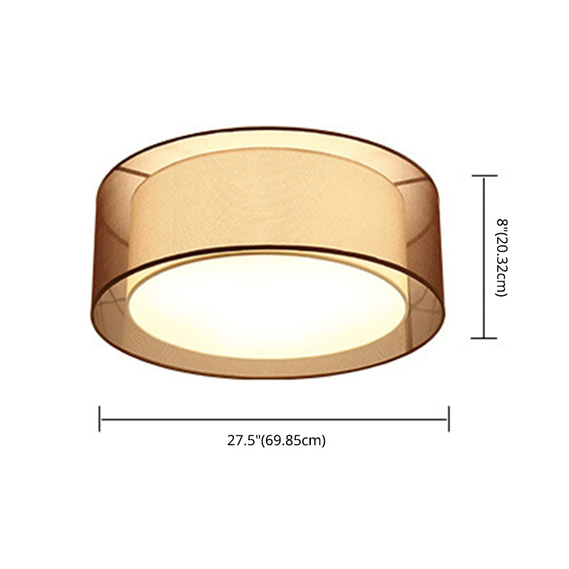 Wrought Iron Ceiling Light in Traditional Classic Style Geometric Indoor Flush Mount with Flax Fabric Shade