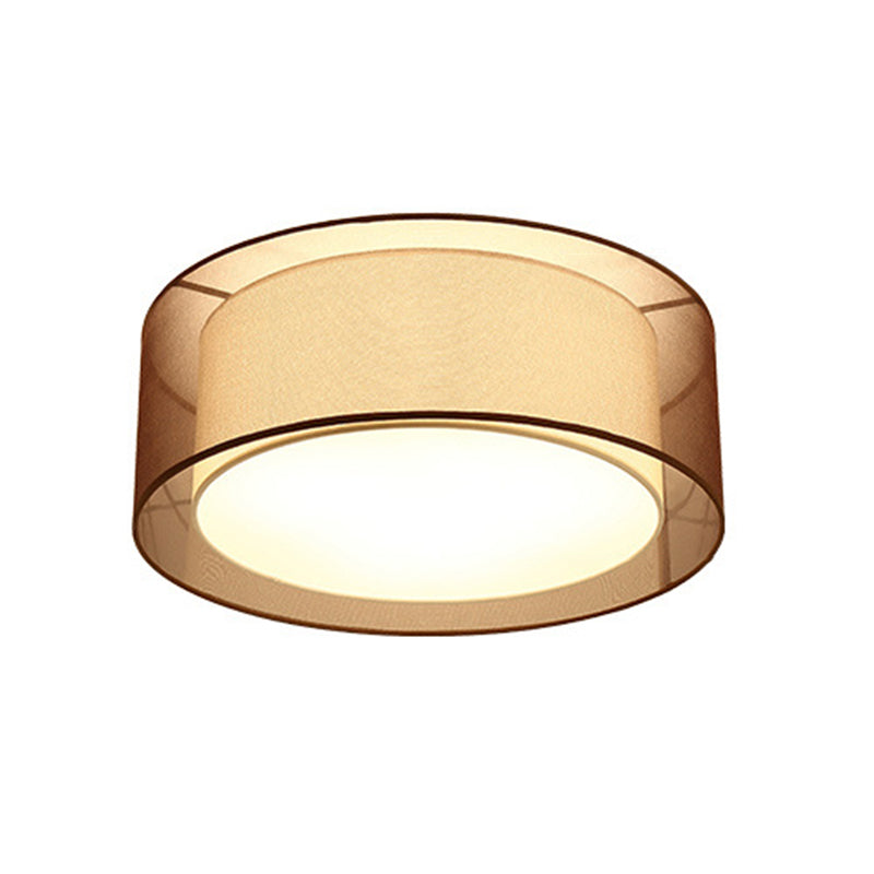 Wrought Iron Ceiling Light in Traditional Classic Style Geometric Indoor Flush Mount with Flax Fabric Shade