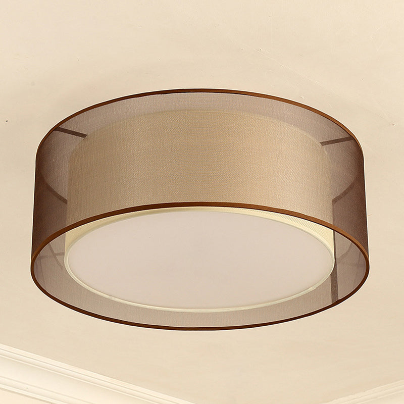 Wrought Iron Ceiling Light in Traditional Classic Style Geometric Indoor Flush Mount with Flax Fabric Shade