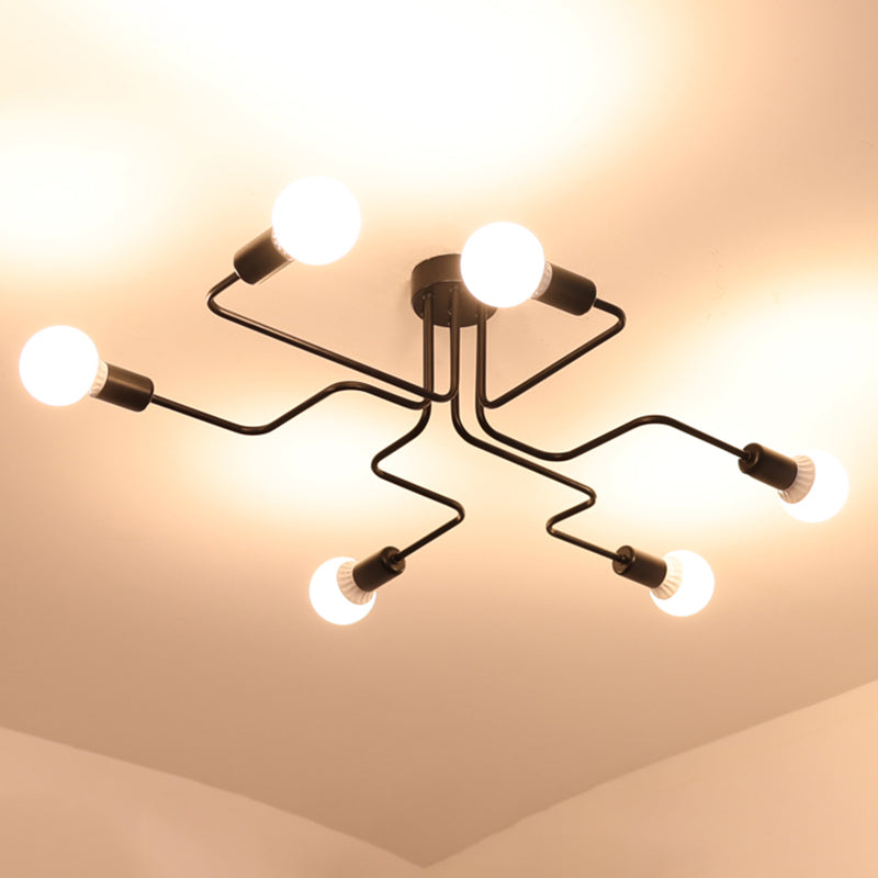 Iluminación de Techo Industrial de Metal Semi Plafón Lineal Radial en Negro para Comedor