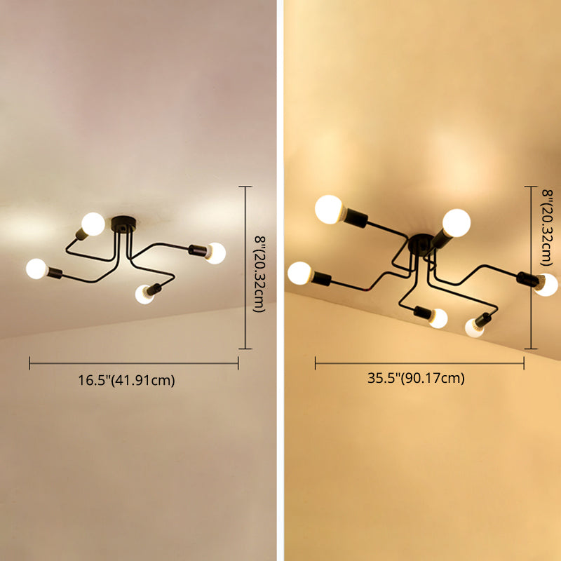 Black Industrial Semi Flush Mount Lighting Wrought Iron Semi Flush Ceiling Light