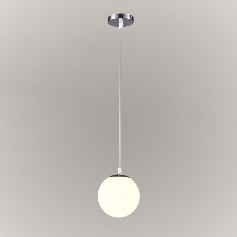 Chrome Finish Spherical Hanging Light Minimalist 1 Head White Glass Pendant for Dinner