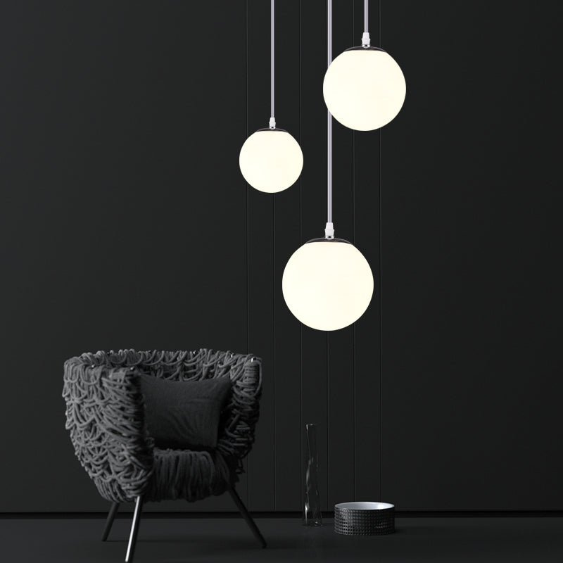 Chrome Finish Spherical Hanging Light Minimalist 1 Head White Glass Pendant for Dinner