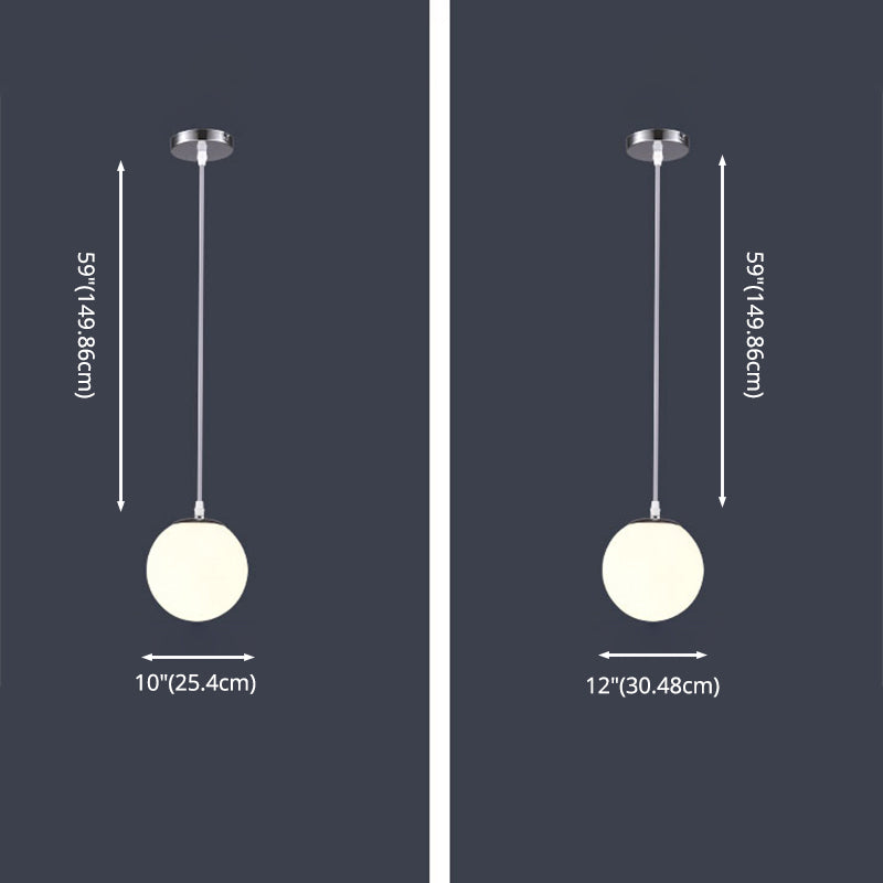 Chrome Finish Spherical Hanging Light Minimalist 1 Head White Glass Pendant for Dinner
