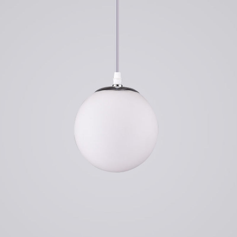 Chrome Finish Spherical Hanging Light Minimalist 1 Head White Glass Pendant for Dinner