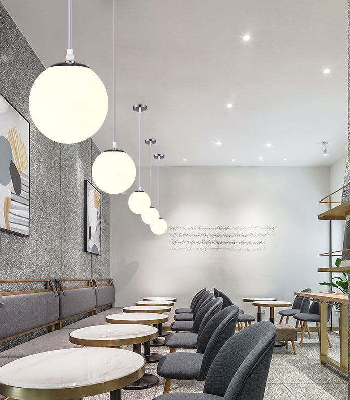 Chrome Finish Spherical Hanging Light Minimalist 1 Head White Glass Pendant for Dinner