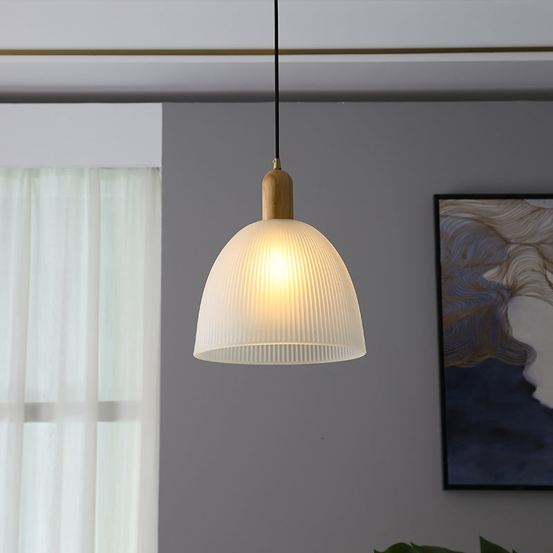 Lampada a sospensione a filo a forma di legno a forma di ciondolo a costine di sospensione in vetro smerigliato per ristorante
