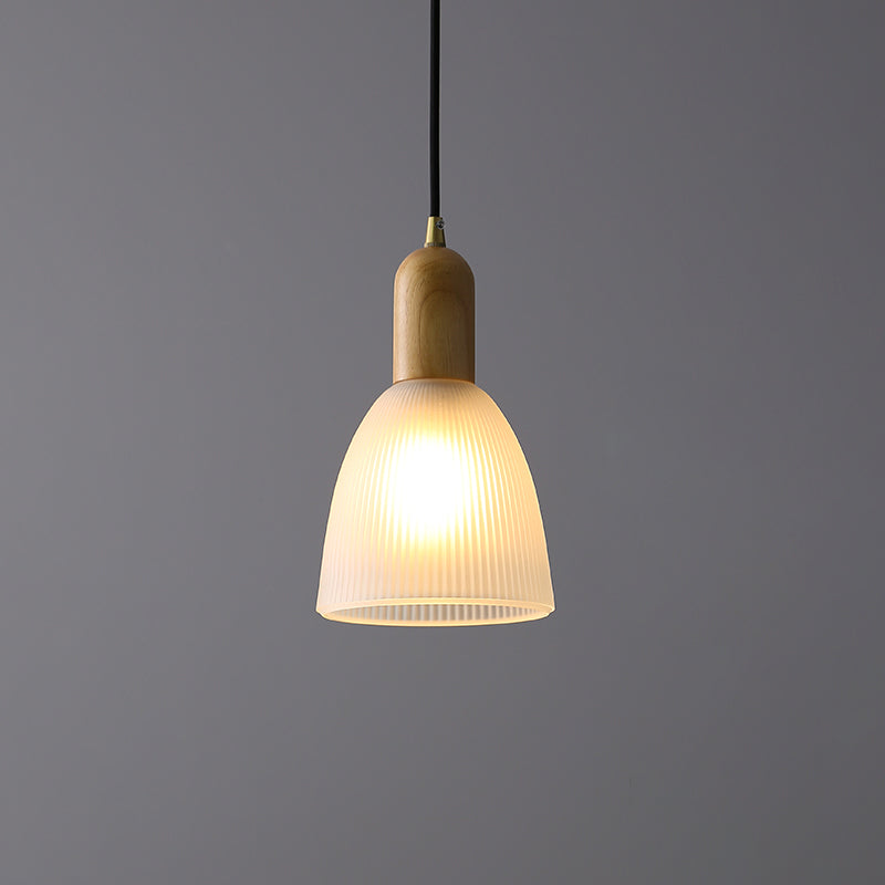 Lampada a sospensione a filo a forma di legno a forma di ciondolo a costine di sospensione in vetro smerigliato per ristorante