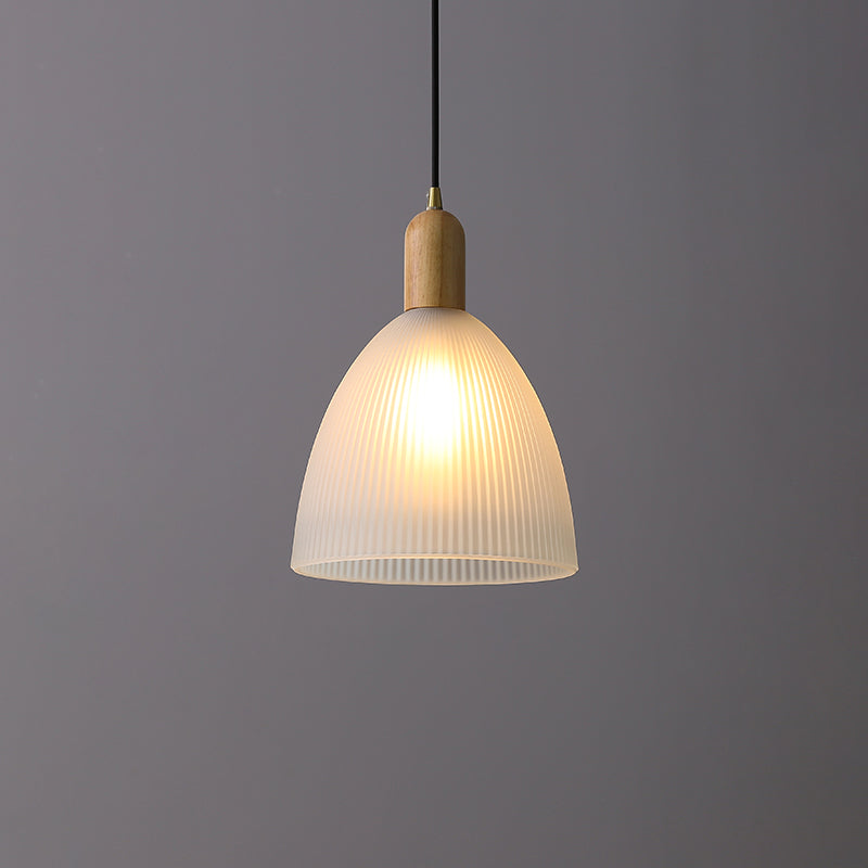 Lampada a sospensione a filo a forma di legno a forma di ciondolo a costine di sospensione in vetro smerigliato per ristorante