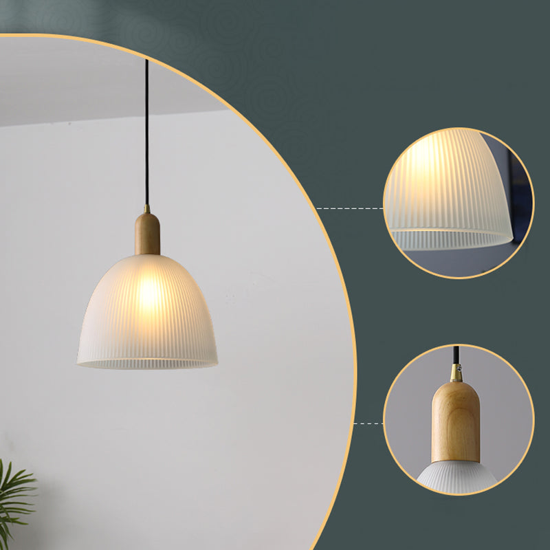 Lampada a sospensione a filo a forma di legno a forma di ciondolo a costine di sospensione in vetro smerigliato per ristorante