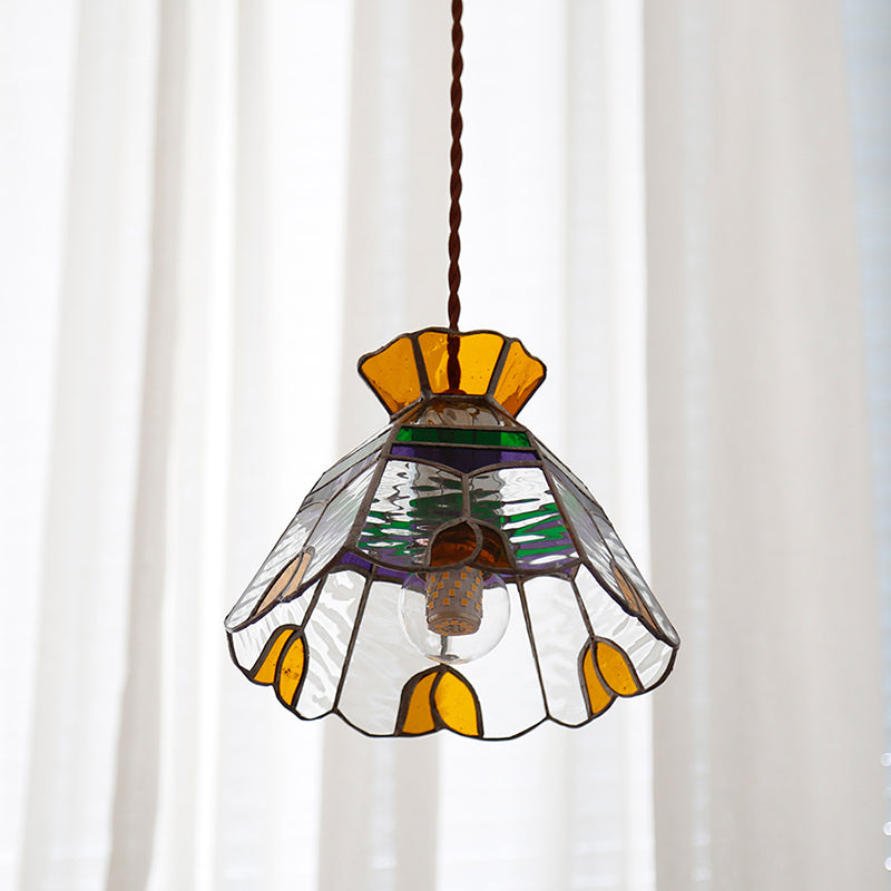 1-Light Bell suspendu lampe Tiffany Coffee Finish Treated Taching Third Pendant pour salle à manger
