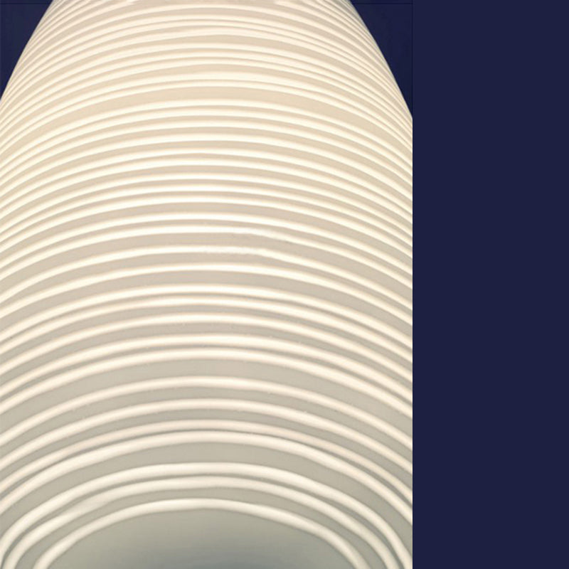 Cocoon Shaped Restaurant Pendant Lighting White Rib Glass 1-Bulb Simple Hanging Light