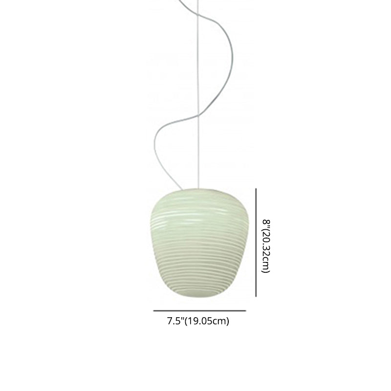 Cocoon Shaped Restaurant Pendant Lighting White Rib Glass 1-Bulb Simple Hanging Light