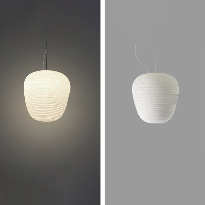 Cocoon Shaped Restaurant Pendant Lighting White Rib Glass 1-Bulb Simple Hanging Light