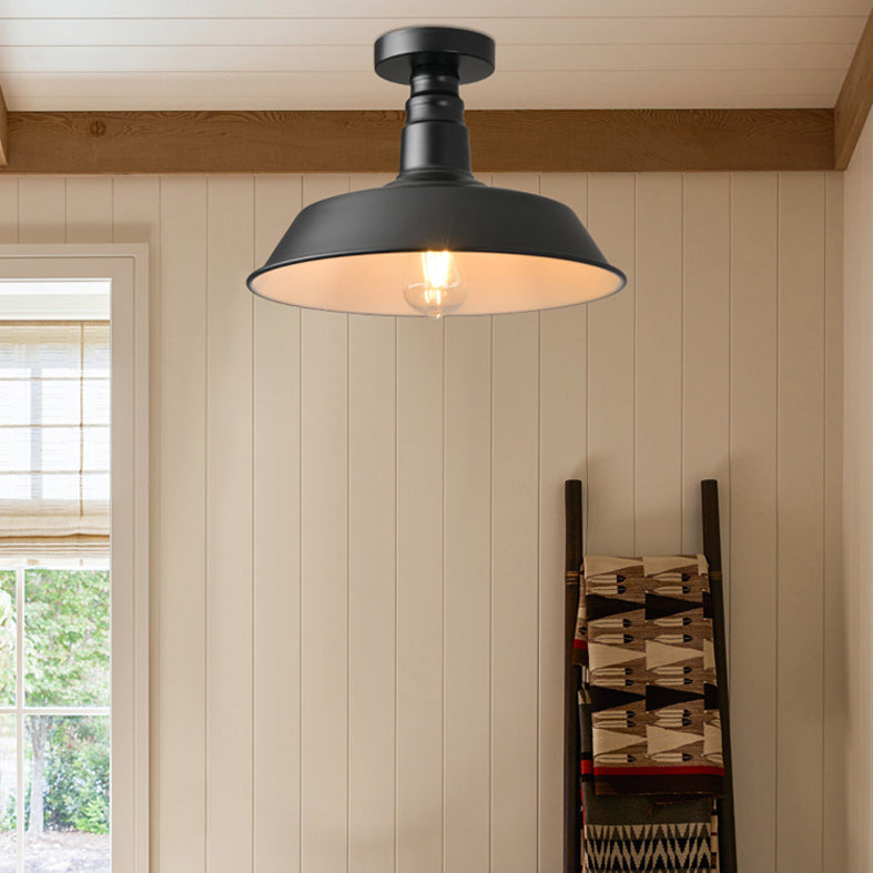 Black Antique Flush Mount Ceiling Light 1-Light Warehouse Semi-Flush Mount Ceiling Fixture