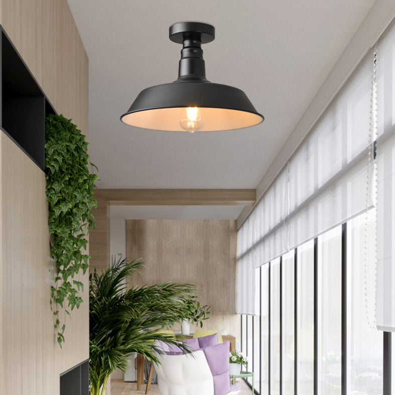 Black Antique Flush Mount Ceiling Light 1-Light Warehouse Semi-Flush Mount Ceiling Fixture