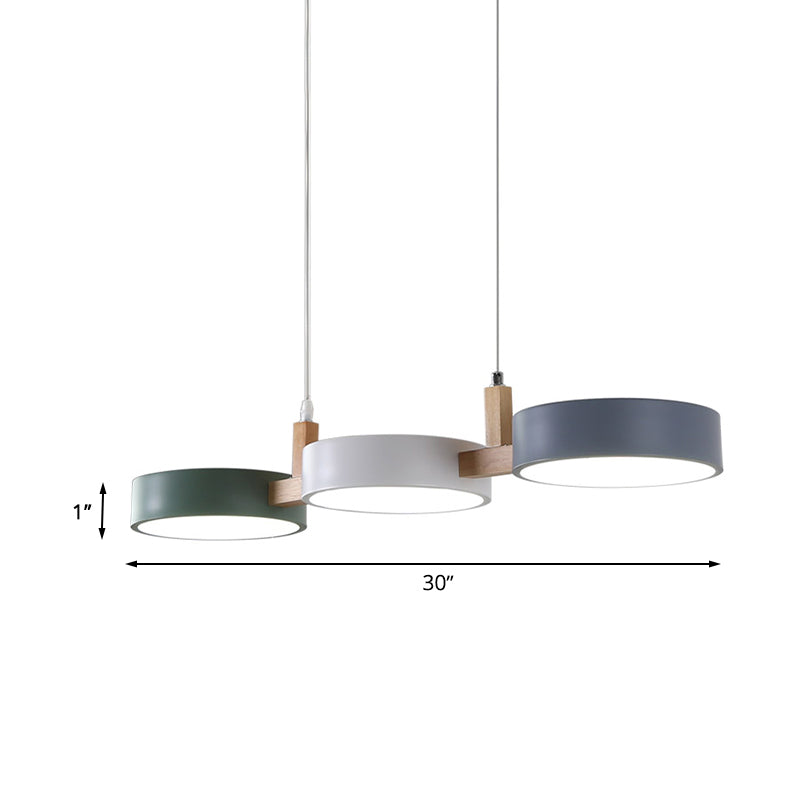 Metallzylinder Multi-Light-Anhänger Nordic 3 Kopf weißgrau-grüne Deckenlampe mit Holzarm