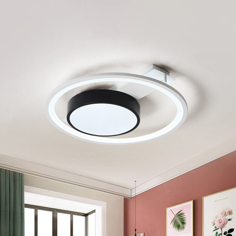 Metall Drum Deckenleuchte Moderne Schwarz und Weiß 16 "/19.5" Wide LED Flush Mount Light