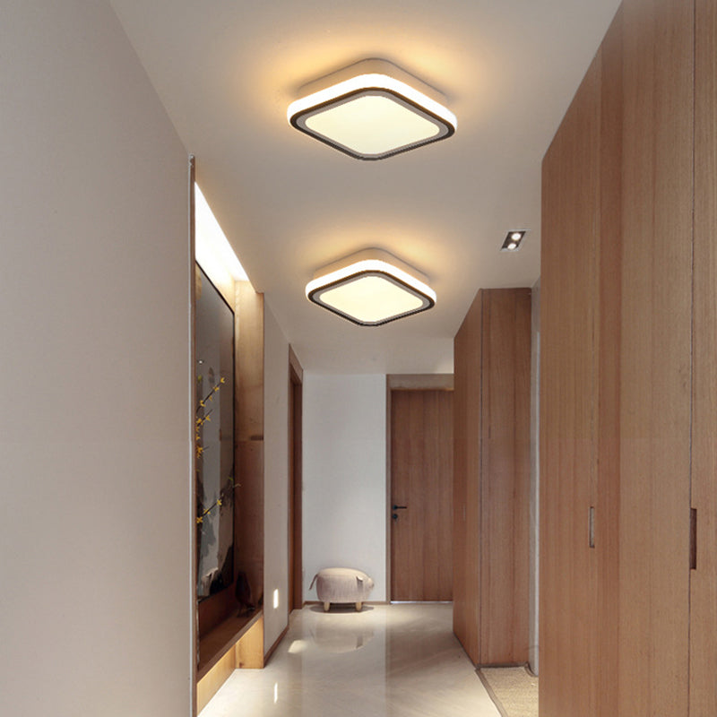 Plafonnier LED pour couloir, luminaire minimaliste noir, avec abat-jour rond/carré en métal, lumière blanche/3 couleurs