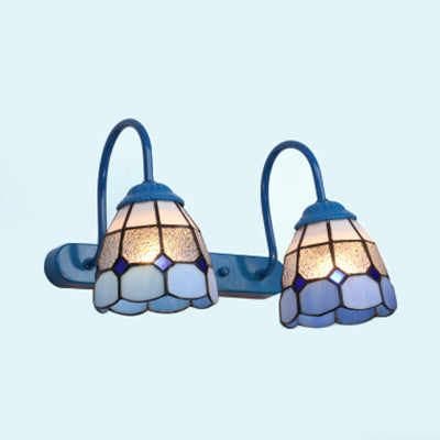 Dome Wall Light Fixture 2 Heads Blue/Yellow Glass Tiffany Vanity Sconce Light for Bathroom