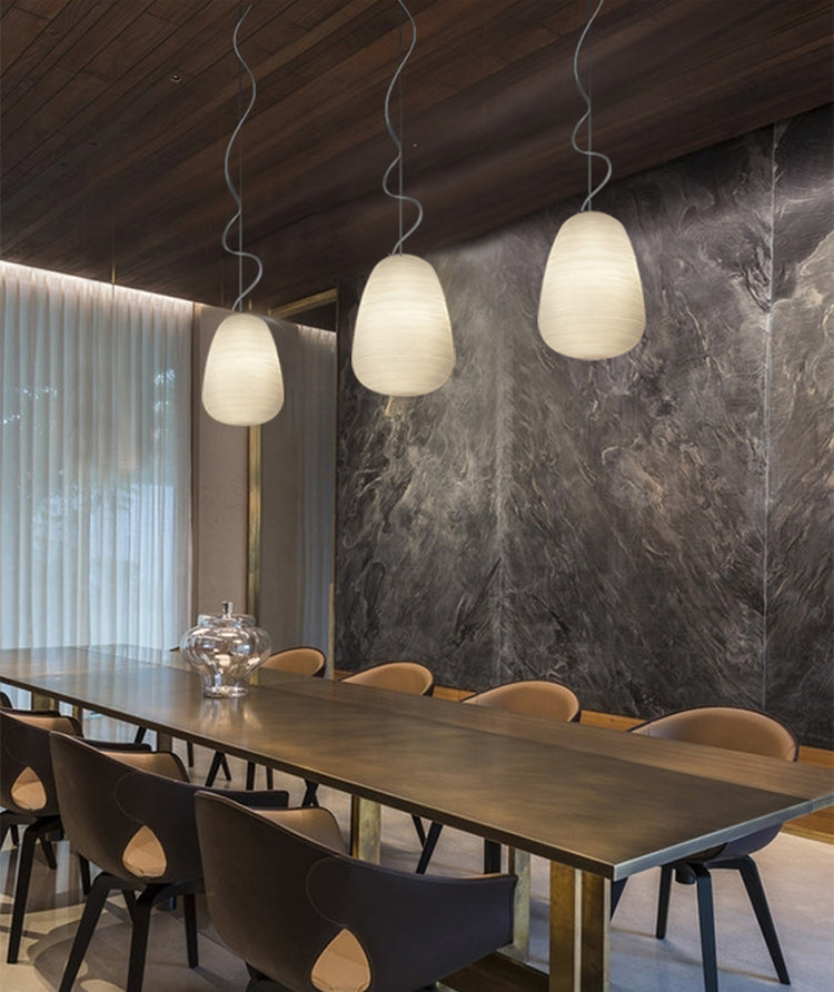 Cocoon Shaped Restaurant Pendant Lighting White Rib Glass 1-Bulb Simple Hanging Light