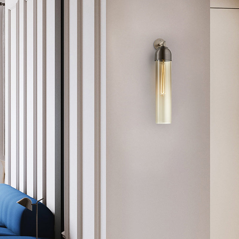 Tube SCONCE LICHT Modernistisch blauw/helder/barnsteenglas 1 bol wand gemonteerde lamp met gebogen arm voor bed
