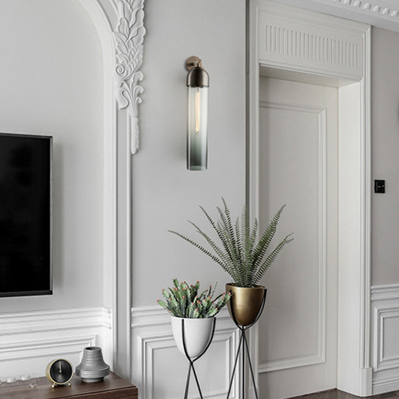 Tube SCONCE LICHT Modernistisch blauw/helder/barnsteenglas 1 bol wand gemonteerde lamp met gebogen arm voor bed