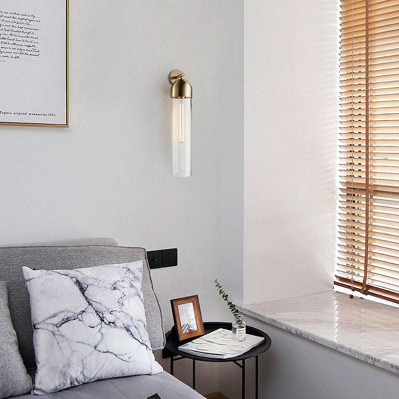 Tube SCONCE LICHT Modernistisch blauw/helder/barnsteenglas 1 bol wand gemonteerde lamp met gebogen arm voor bed