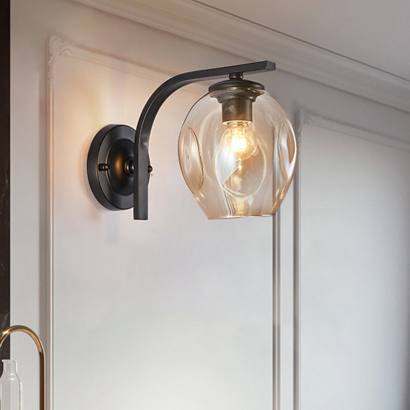 Cup SCONCE Moderne blauw/groen/barnsteen Dimmpled geblazen glas 1 met kop wandgemonteerde verlichting met zwart/gouden metalen gebogen arm voor bed