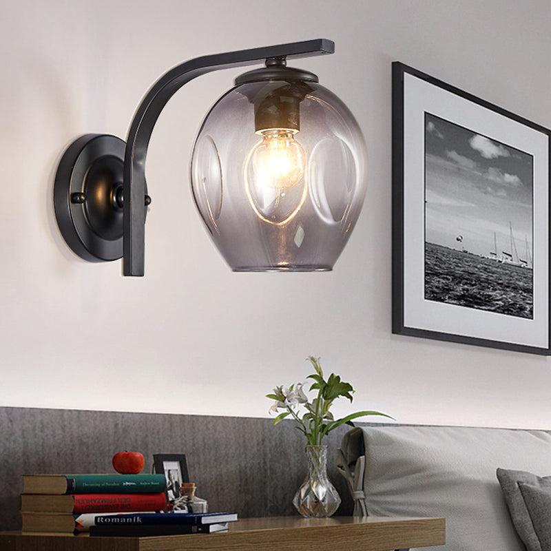 Cup SCONCE Moderne blauw/groen/barnsteen Dimmpled geblazen glas 1 met kop wandgemonteerde verlichting met zwart/gouden metalen gebogen arm voor bed